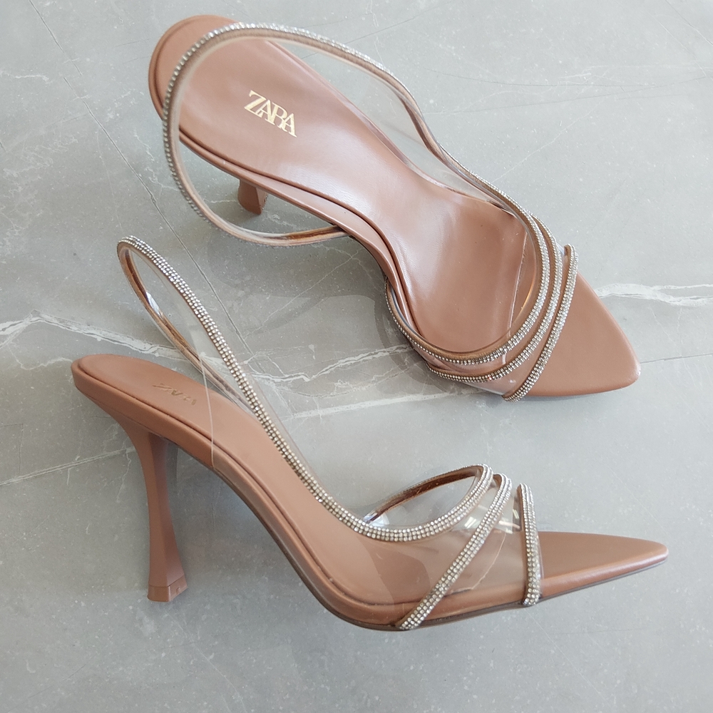 Zara Brown Rhinestone Strap Heels